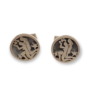 Rare Vintage MCM Designer Signed ROTTER Goddess Star Sterling Silver Cufflinks